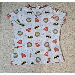 DC Comics Justice League Superhero Scrub Top Grey Womens M